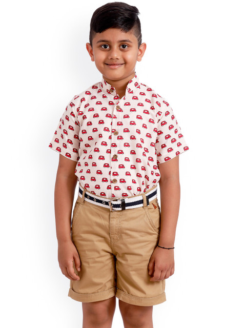 

SOULFULLY INDIAN Boys Off-White & Maroon Conversational Printed Organic Cotton Shirt