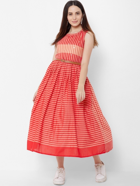

ZOLA Women Red Striped Fit and Flare Dress