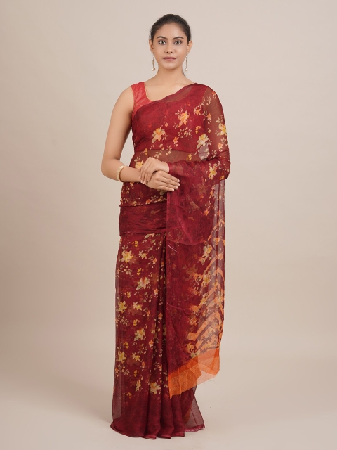 

Pothys Maroon & Orange Poly Georgette Printed Saree