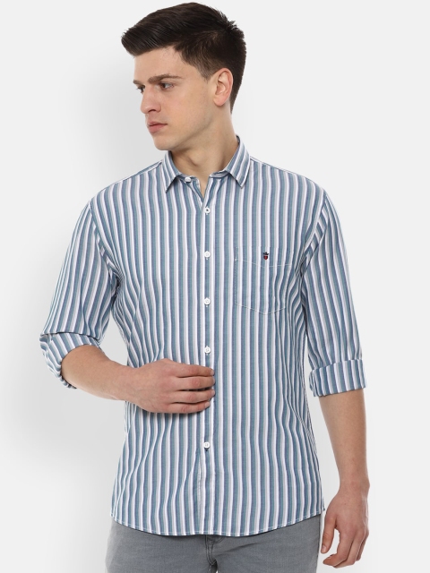 

Louis Philippe Sport Men White & Blue Slim Fit Striped Cotton Casual Shirt