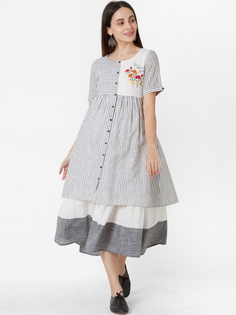 

ZOLA Women Grey Striped A-Line Dress