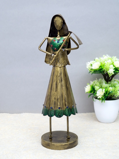 

Golden Peacock Gold-Toned & Green Handcrafted Lady Farmer Vintage Figurine Showpiece