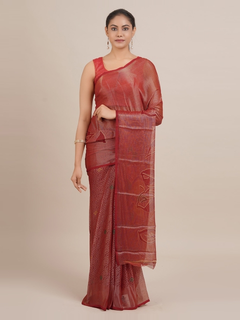 

Pothys Maroon Printed Poly Georgette Saree