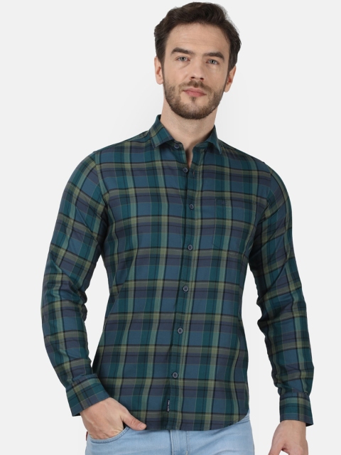 

Monte Carlo Men Green & Navy Blue Checked Cotton Regular Fit Casual Shirt