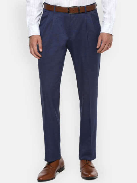

Louis Philippe Men Navy Blue Regular Fit Self Design Formal Trousers
