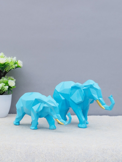 

Golden Peacock Set Of 2 Blue Solid Handcrafted Polyresin Elephant Showpieces