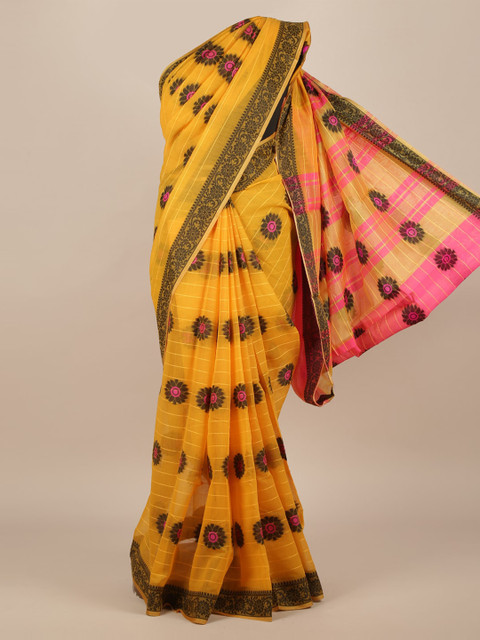 

Pothys Yellow Woven Design Jute Silk Saree