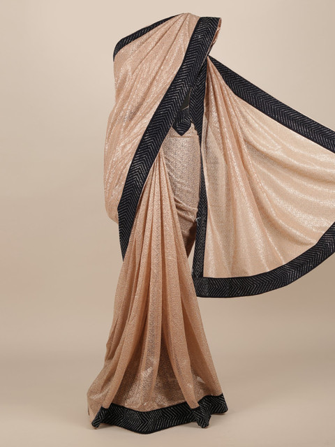

Pothys Beige & Navy Blue Jute Silk Embellished Saree