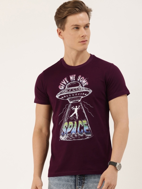 

QUANCIOUS Men Maroon Printed Round Neck Sustainable T-shirt