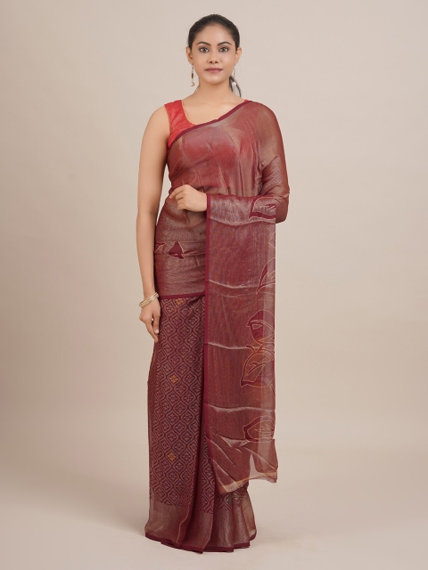 

Pothys Maroon & Golden Poly Georgette Woven Design Saree