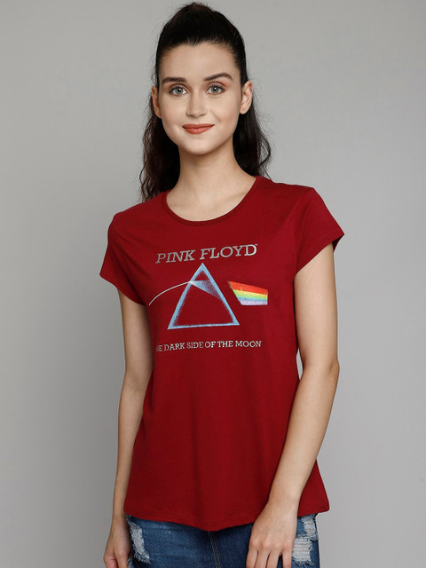 

Free Authority Women Maroon Pink Floyd Printed Round Neck T-shirt
