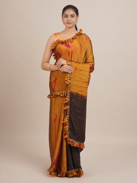 

Pothys Mustard Yellow Printed Poly Georgette Saree