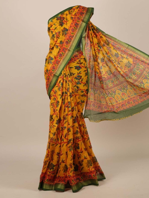 

Pothys Yellow Printed Jute Silk Saree