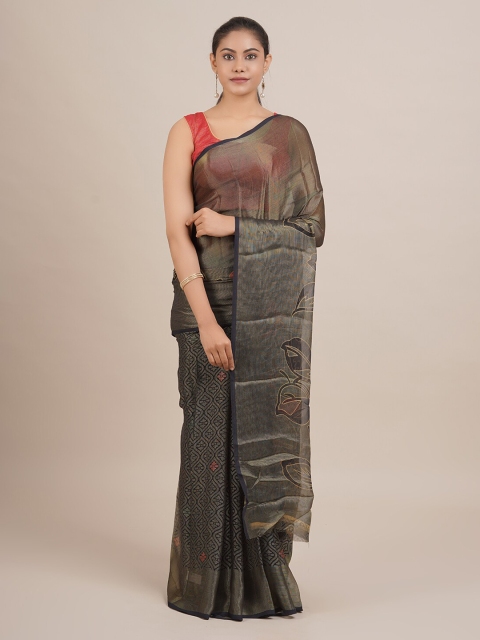 

Pothys Navy Blue & Golden Poly Georgette Woven Design Saree