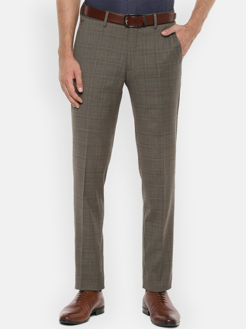 

Louis Philippe Men Brown Regular Fit Checked Formal Trousers