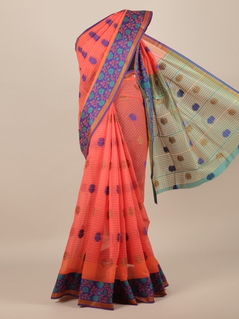 

Pothys Orange & Blue Jute Silk Woven Design Saree