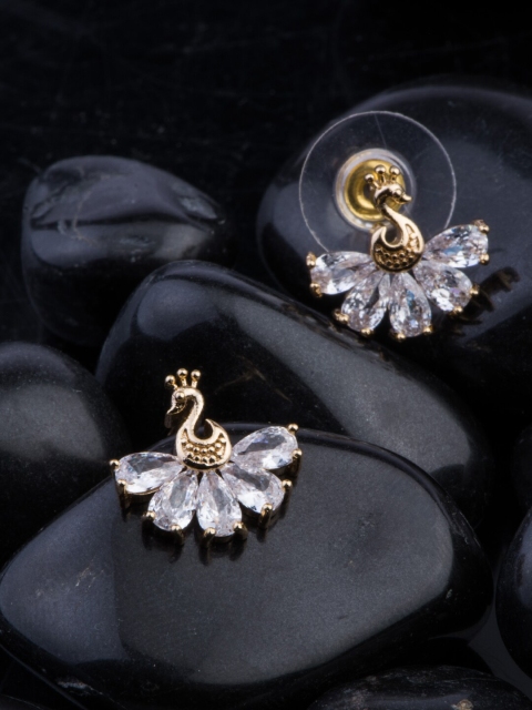 

Alankruthi Gold-Plated & White CZ AD Peacock Shaped Studs