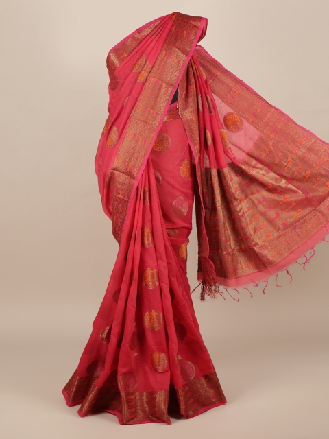 

Pothys Magenta & Yellow Jute Silk Woven Design Saree