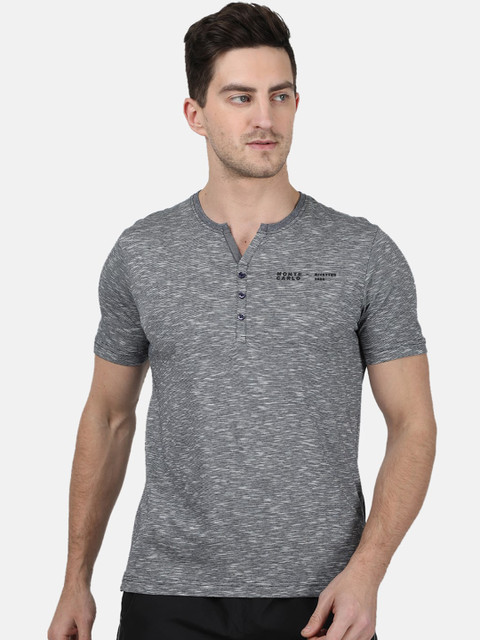 

Monte Carlo Men Grey Self Design Henley Neck T-shirt