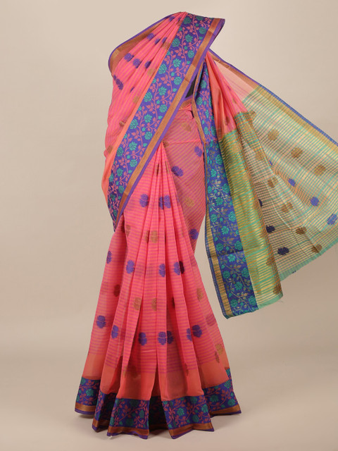 

Pothys Pink & Blue Jute Silk Woven Design Saree