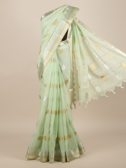 

Pothys Green & Gold-Toned Jute Silk Striped Saree