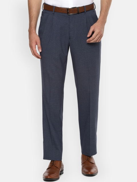

Louis Philippe Men Navy Blue Regular Fit Checked Formal Trousers