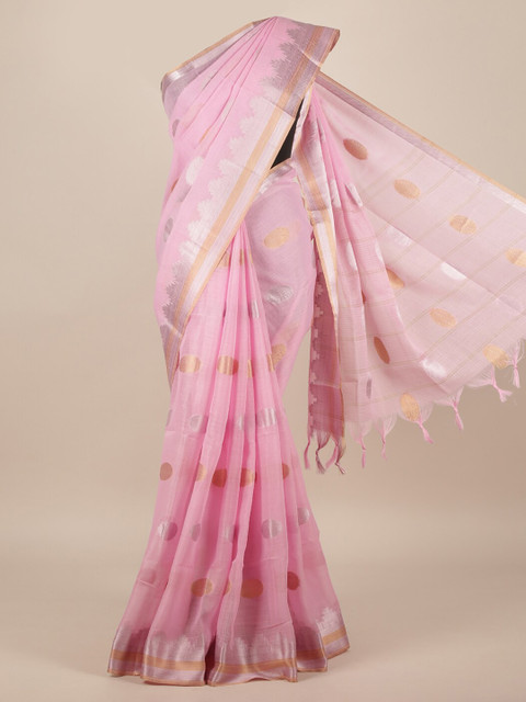 

Pothys Pink Woven Design Jute Silk Saree