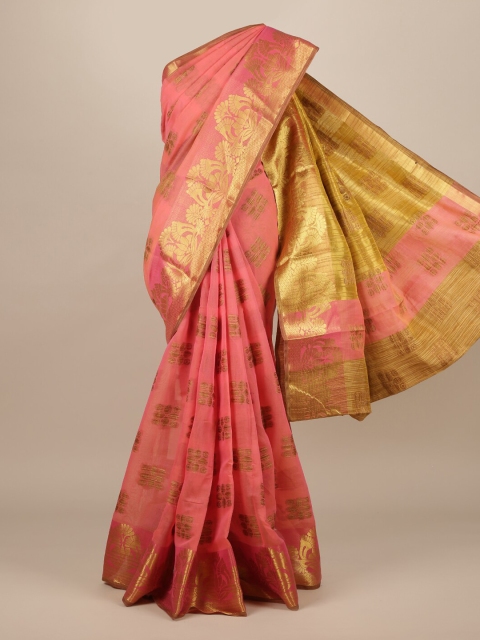 

Pothys Pink & Gold-Toned Jute Silk Woven Design Saree