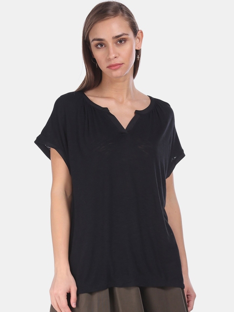 

GAP Women Black Notch Round Neck Solid Top