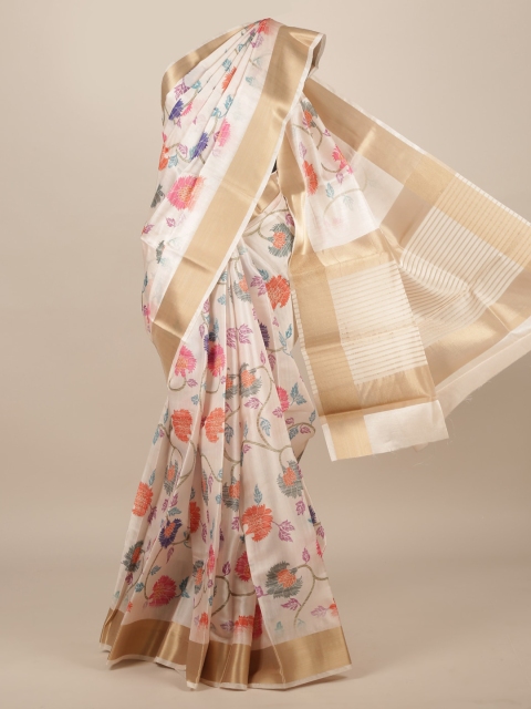 

Pothys Cream-Coloured Pure Silk Printed Tussar Saree