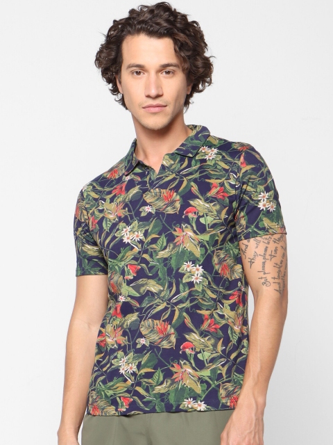 

Celio Men Multicoloured Floral Printed Polo Collar Pure Cotton T-shirt, Multi