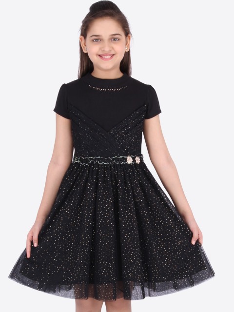 

CUTECUMBER Girls Black Embellished Fit and Flare Dress