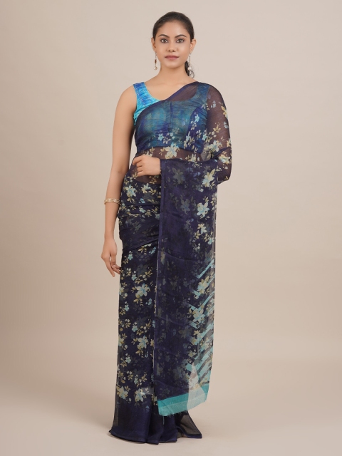 

Pothys Blue & Yellow Poly Georgette Printed Saree