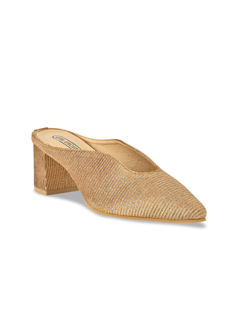 

GIRL EXCUSE Women Gold-Toned Woven Design Mules