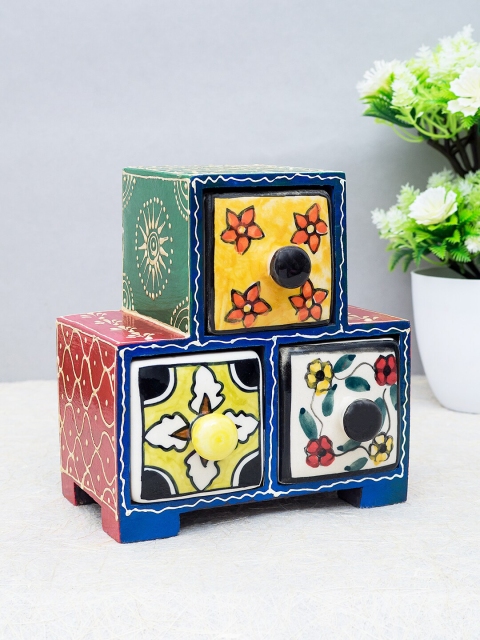 

Golden Peacock Multicoloured Set of 3 Wood & Ceramic Drawer Trinklet Box, Multi