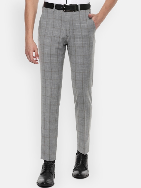 

Louis Philippe Permapress Men Grey Slim Fit Checked Formal Trousers