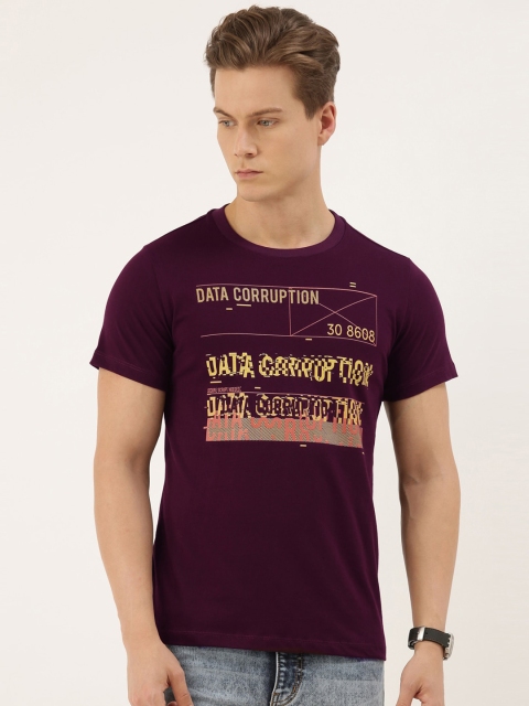 QUANCIOUS Men Maroon Printed Round Neck Sustainable T-shirt