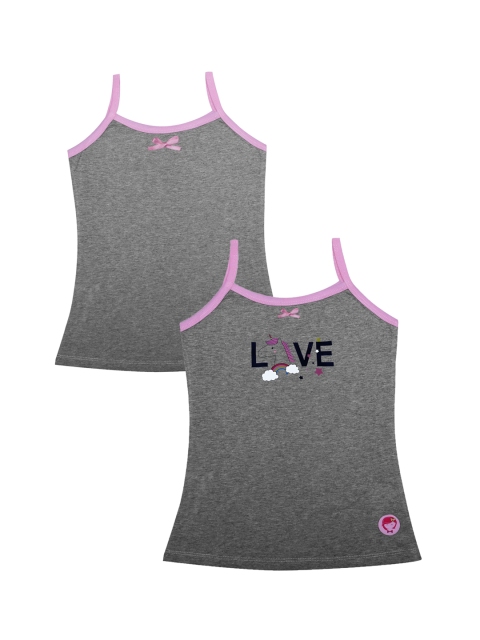 DChica Girls Pack Of 2 Grey Melange Printed Camisoles