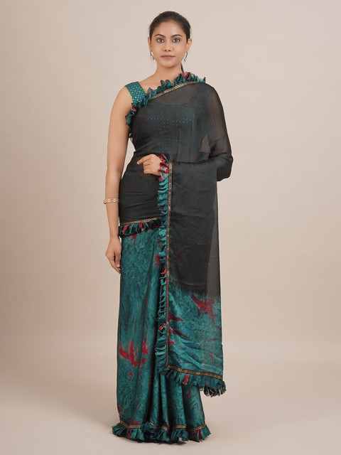 

Pothys Green Printed Poly Georgette Saree