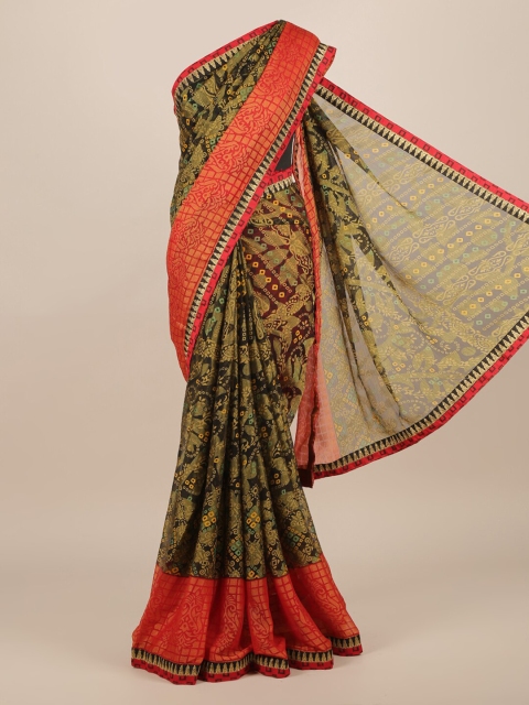 

Pothys Black & Red Poly Chiffon Printed Saree