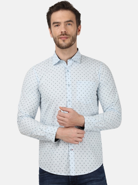 

Monte Carlo Men Blue & Grey Micro Ditsy Print Cotton Slim Fit Casual Shirt