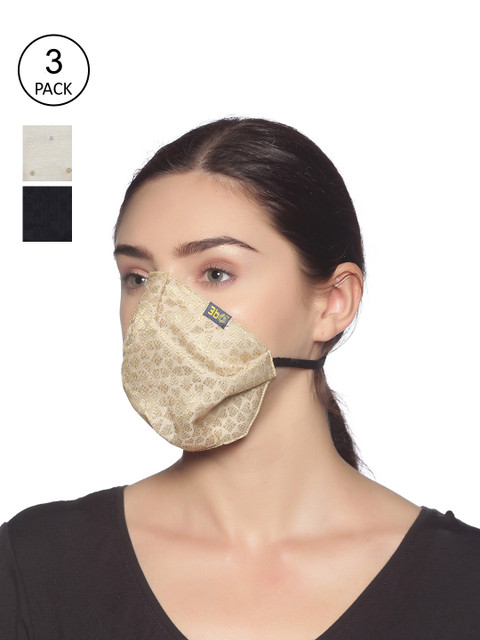 

3BO Women Pack Of 3 Assorted 3-Ply Reusable Protective Outdoor Masks, Black