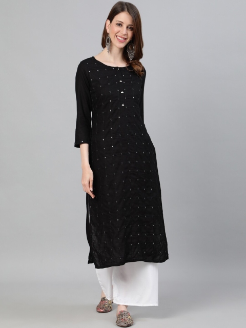 

Ishin Women Black Embroidered A-Line Kurta