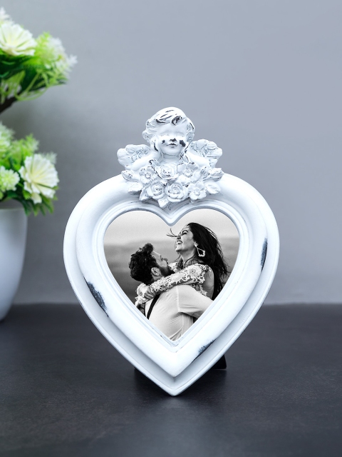 

Golden Peacock White Textured Heart-Shaped Table-Top Photo Frame