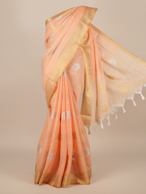 

Pothys Peach-Coloured Woven Design Jute Silk Saree