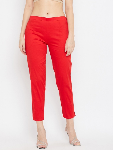 

Baani Creations Women Red Smart Regular Fit Solid Cotton Trousers