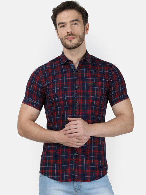 

Monte Carlo Men Red & Navy Blue Slim Fit Checked Casual Shirt