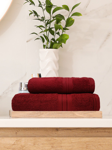 

Trident Unisex Set Of 2 Red Solid 550 GSM Bath Towels
