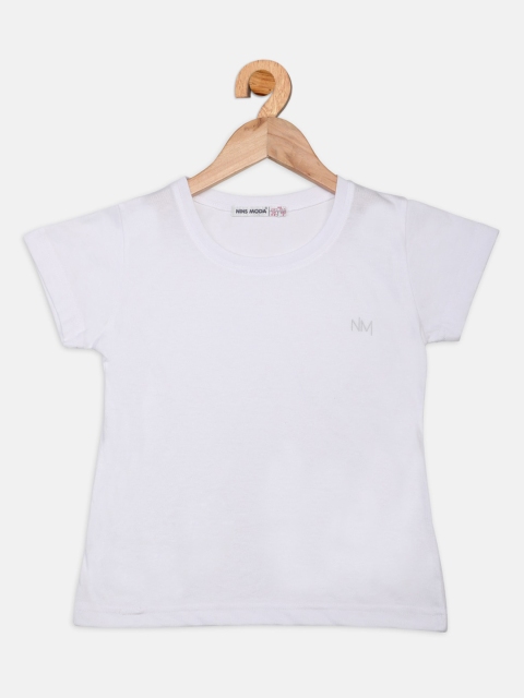 

Nins Moda Girls White Solid Round Neck T-shirt