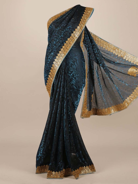 

Pothys Blue & Black Jute Silk Woven Design Saree